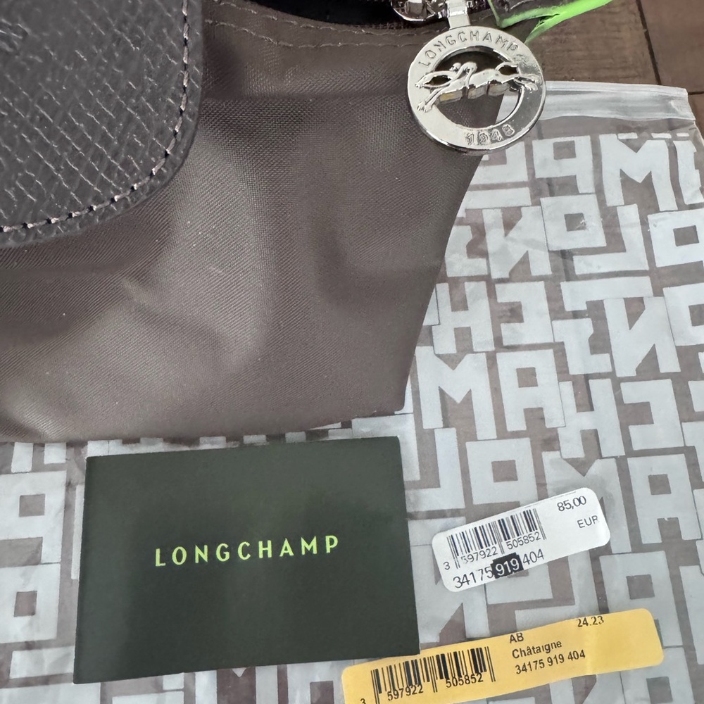 Longchamp Chocolate Brown Nylon Mini Top-Handle Bag with Lime Trim